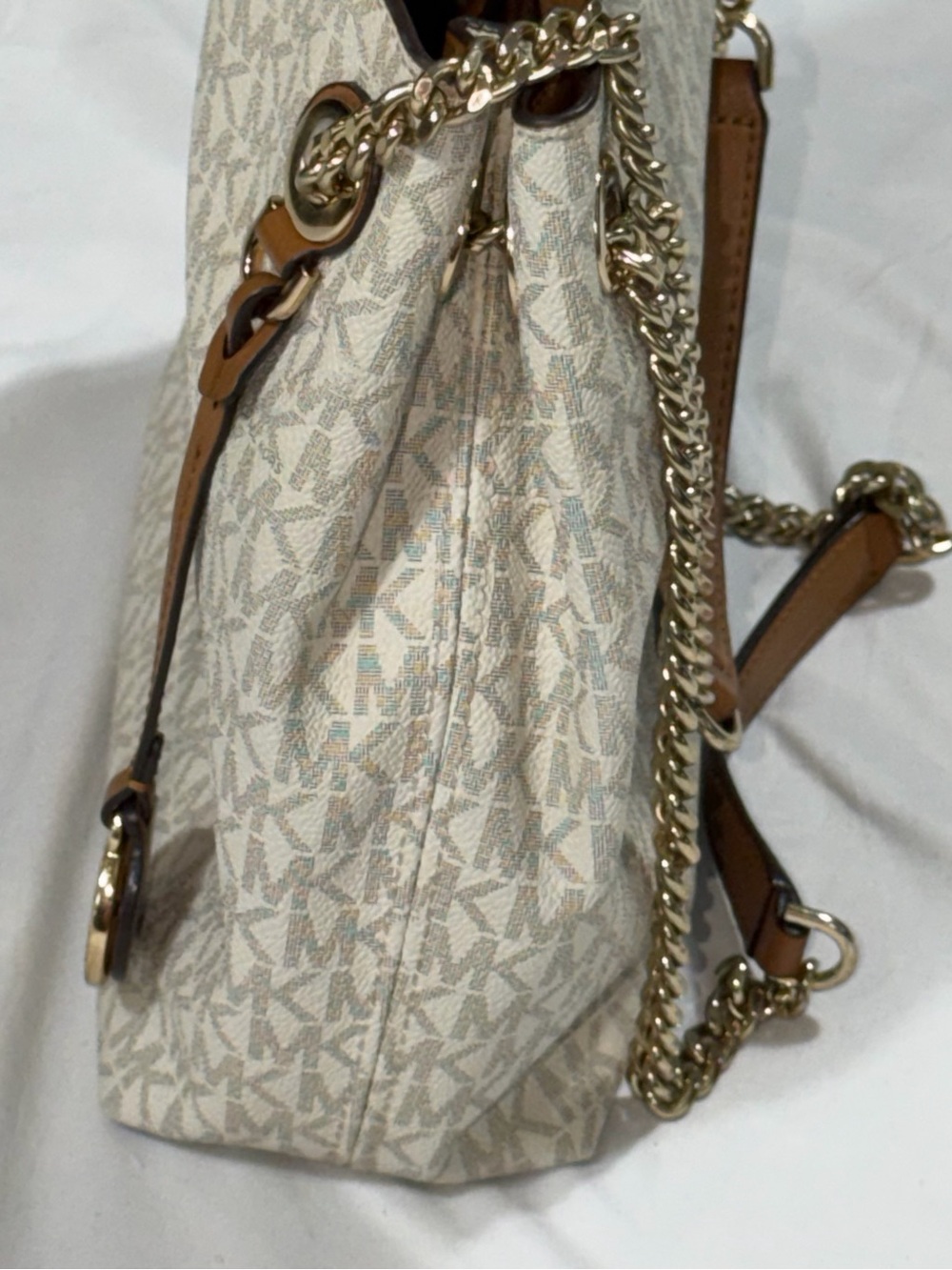 Michael Kors Susannah Medium Vanilla MK Logo Chain Shoulder Tote Bag - Picture 8 of 16